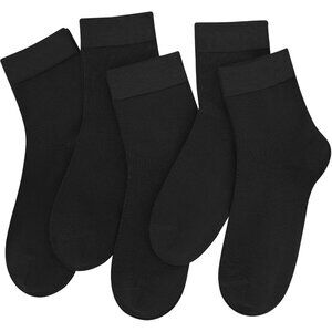 Women 5 Pairs Black Crew Thin Ankle Height Anti Odor Soft Ankle Socks